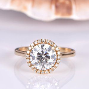 8mm Round Moissanite Diamond Ring 14k Yellow Gold